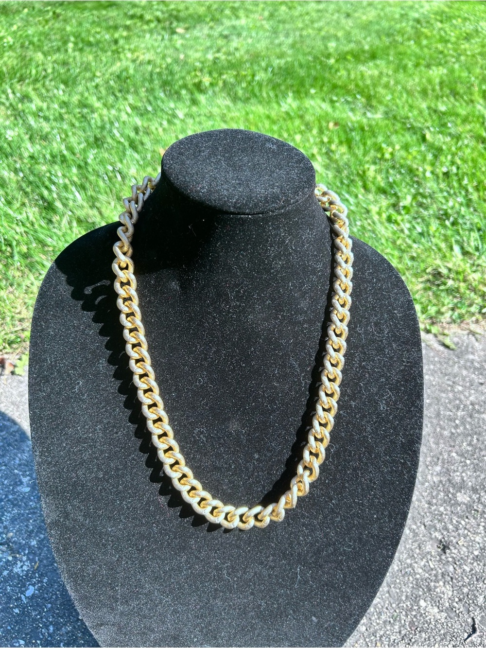 Avon Matte Gold Tone Textured Chunky Chain Vintage Aluminum Necklace